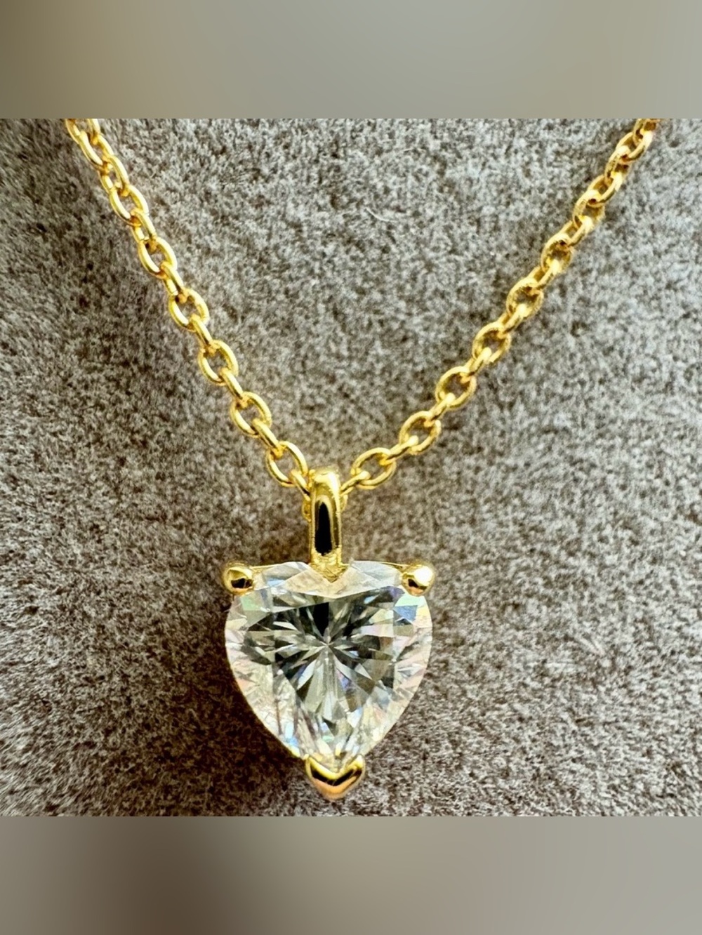 Gorgeous Moissanite Heart Pendant on Gold 925 Sterling Silver Necklace, NWT!